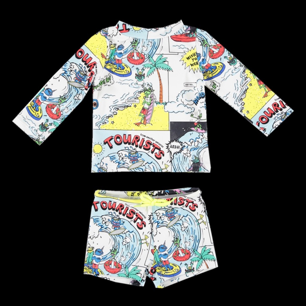 STELLA McCARTHEY KIDS “HOLIDAZE” PRINT INFANT BOYS 2PC SWIMSUIT SPF50+
